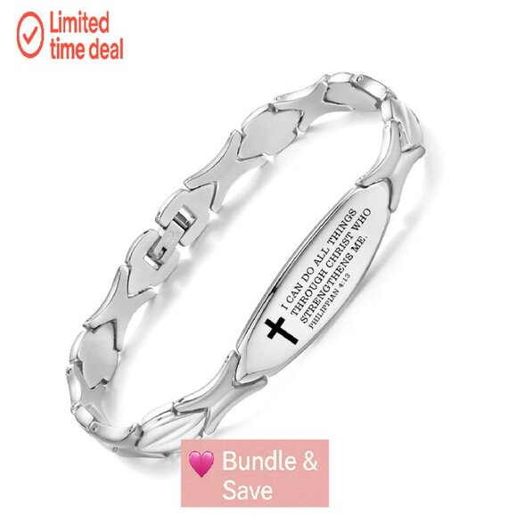 Inspirational Bible Verse Bracelet Stainless Steel Adjustable Christian Gift - Picture 1 of 6